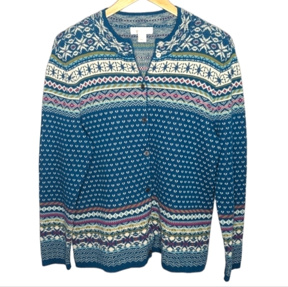 Christopher & Banks Fair Isle Cardigan Sweater Size Large